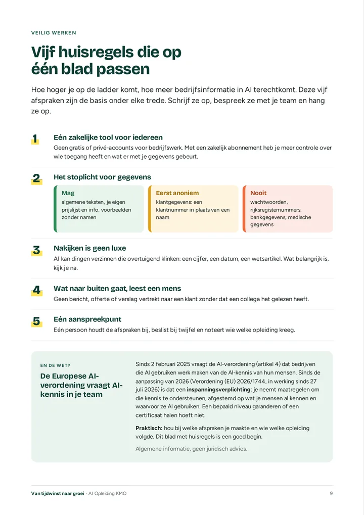 Pagina uit het e-book met vijf huisregels voor veilig werken