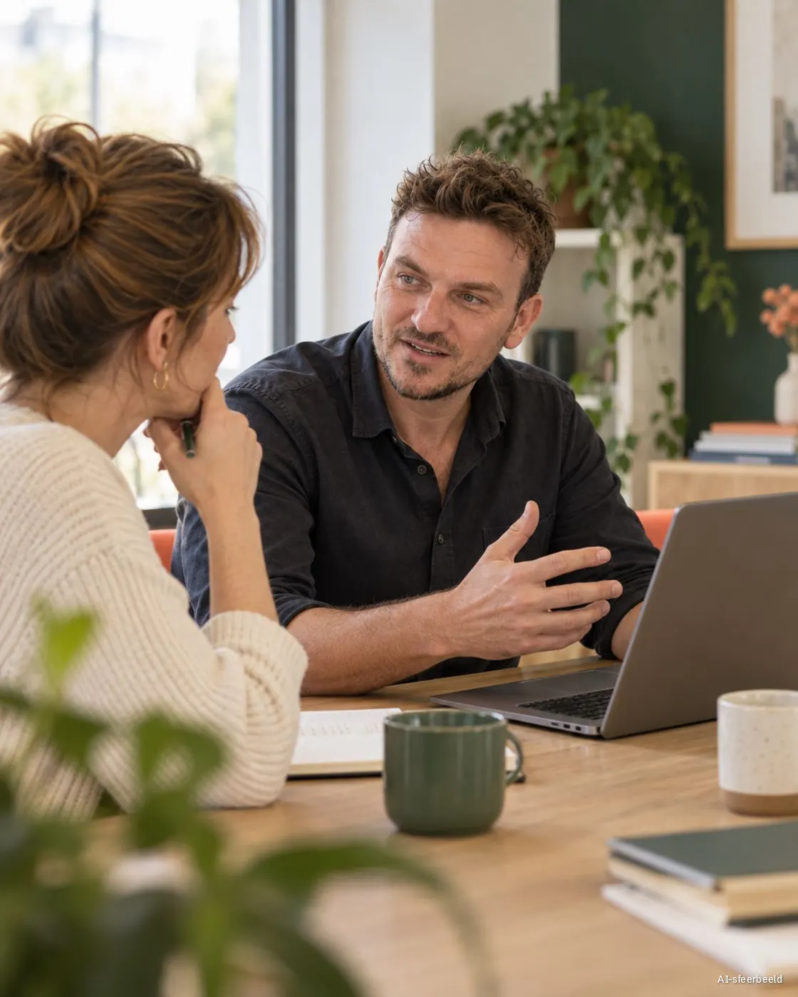 Kennismakingsgesprek met een zaakvoerder (AI-sfeerbeeld)
